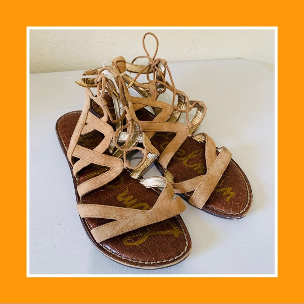 💥Sam Edelman Suede Tan Lace Up Sandals sz 9